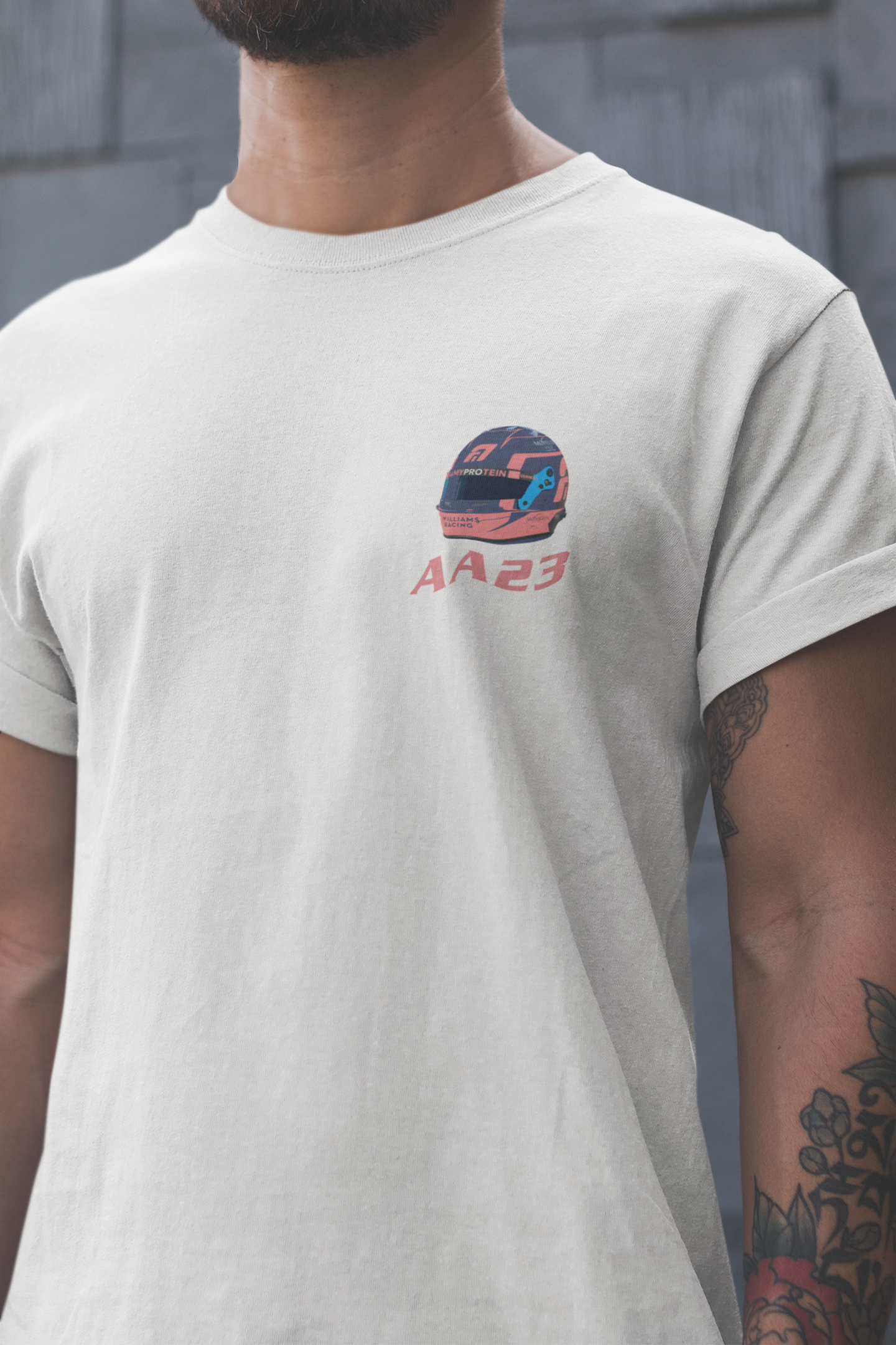 Alex Albon 23 AA23 T-Shirt - Williams F1 Helmet, Formula 1 Racing Motorsport