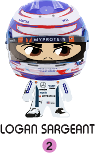 Logan Sargeant 2 T-Shirt - Williams F1 Cartoon Helmet, Formula 1 Gift