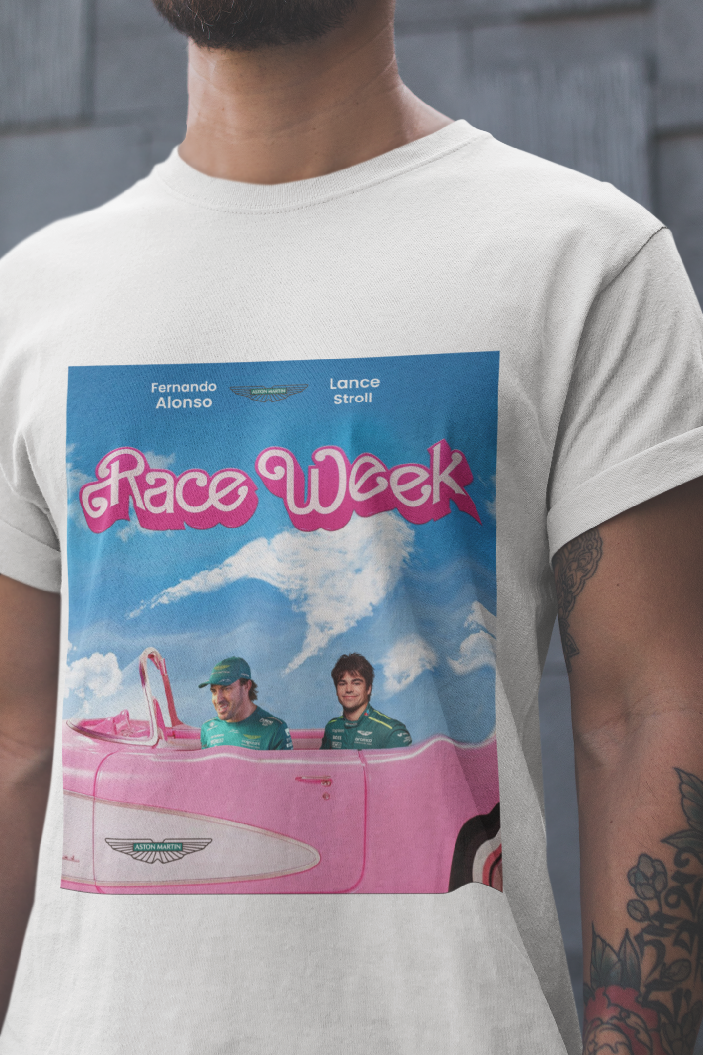 Fernando Alonso & Lance Stroll T-Shirt - Aston Martin F1 Formula 1 Barbie car