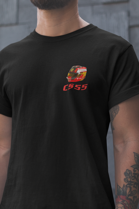 Carlos Sainz 55 CS55 T-Shirt - Ferrari F1 Helmet, Formula 1 Racing Motorsport