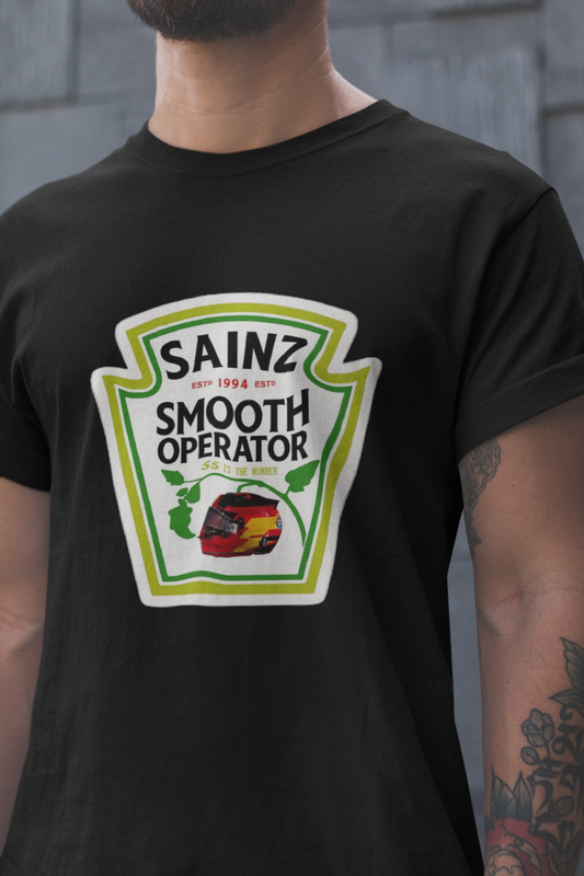 Sainz Tomato Sauce Label Tshirt - Smooth Operator Funny Meme CS55 Carlos Sainz Ferrari Formula 1 F1 Gift Motorsport Grand Prix