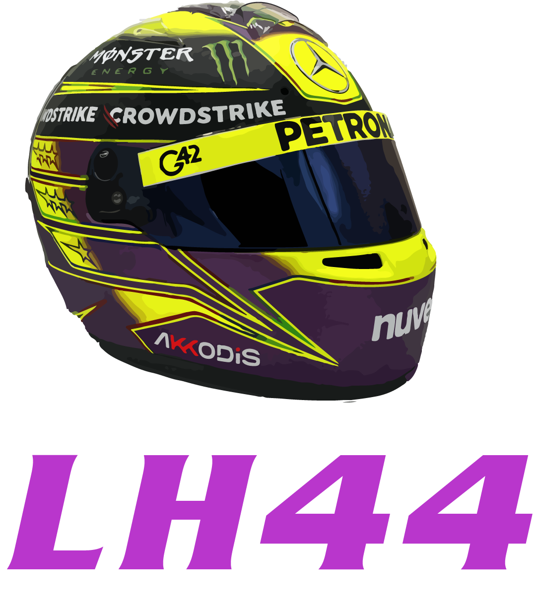 Lewis Hamilton 44 LH44 T-Shirt - Mercedes F1 Helmet, Formula 1 Racing Motorsport