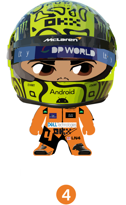 Lando Norris 4 T-Shirt - McLaren F1 Cartoon Helmet, Formula 1 Gift