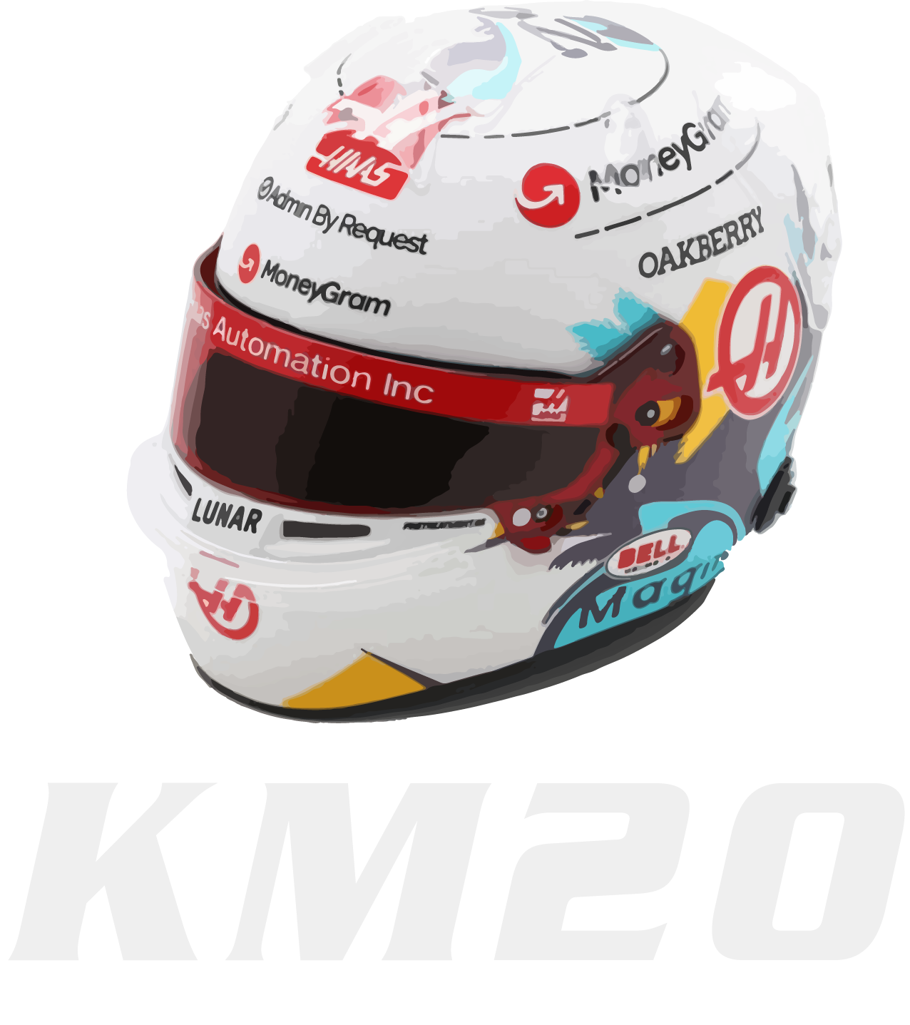 Kevin Magnussen 20 KM20 T-Shirt - Haas F1 Helmet, Formula 1 Racing Motorsport