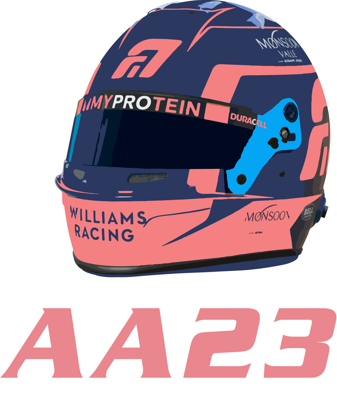 Alex Albon 23 AA23 T-Shirt - Williams F1 Helmet, Formula 1 Racing Motorsport