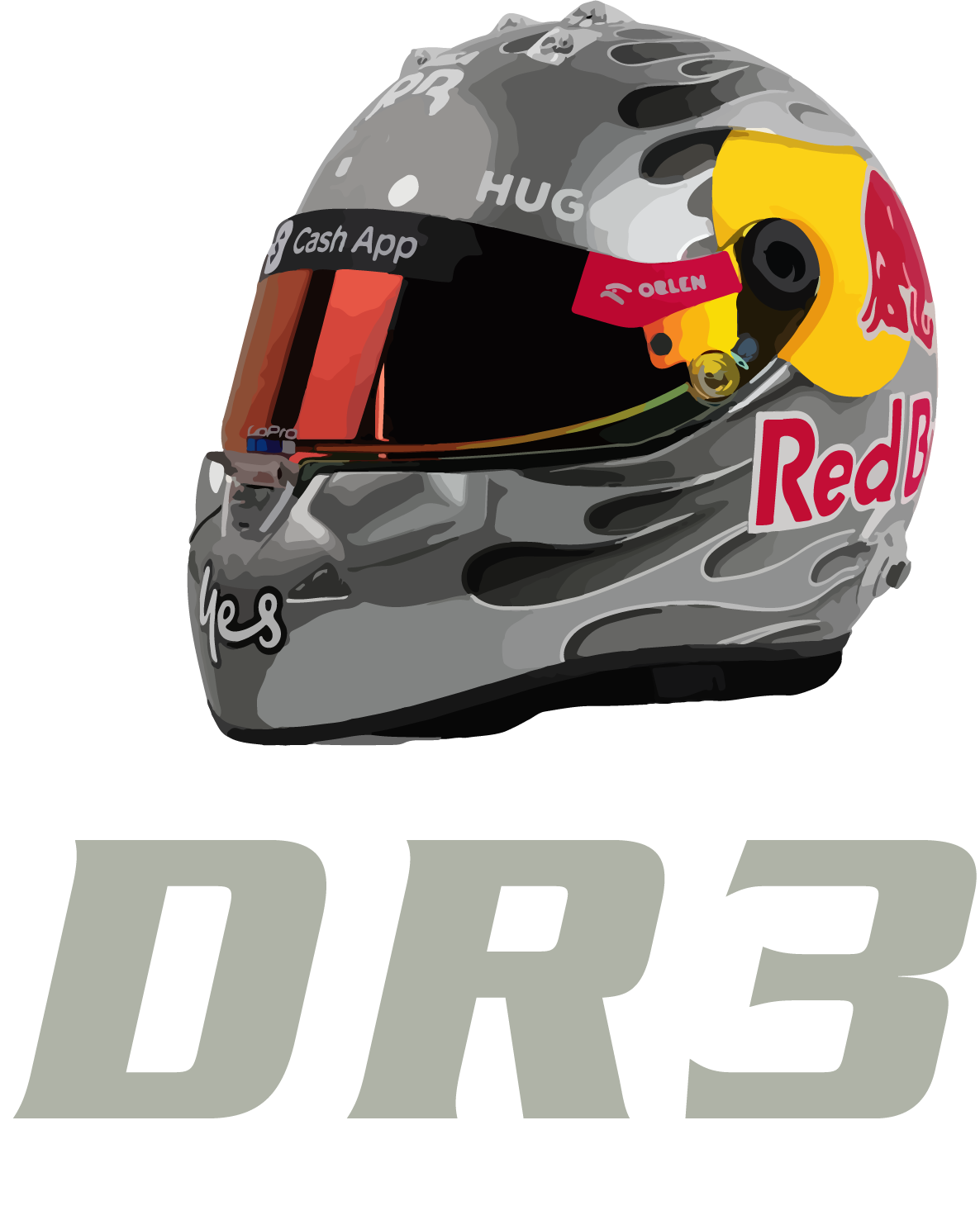 Daniel Ricciardo 3 DR3 T-Shirt - Visa RB F1 Helmet, Formula 1 Racing Motorsport