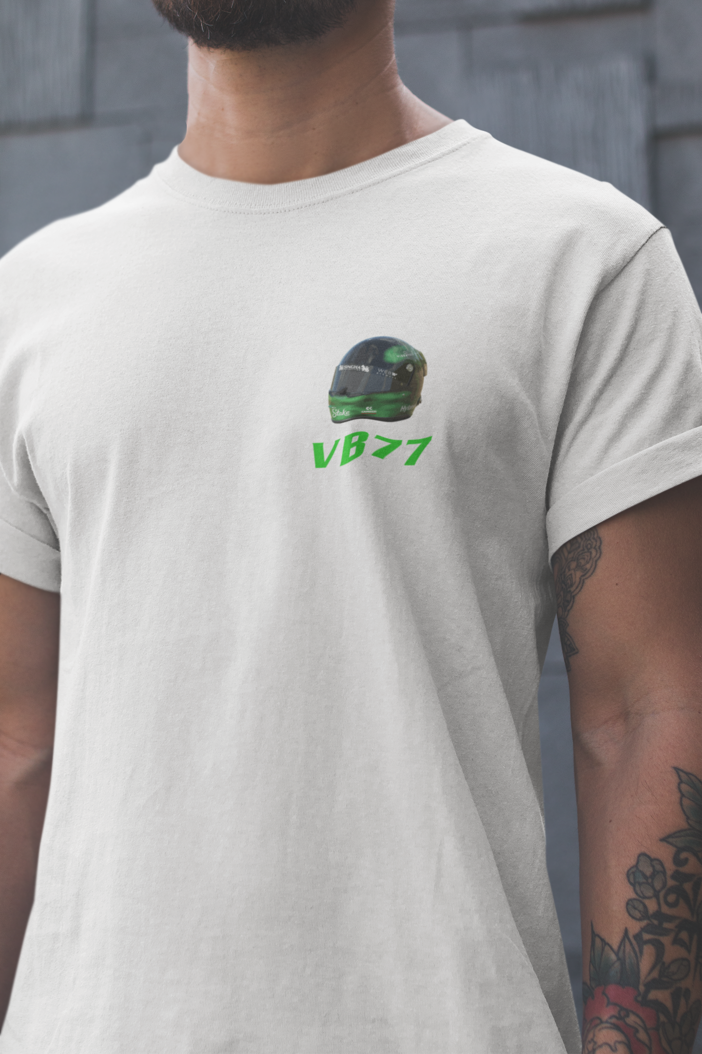 Valtteri Bottas 77 VB77 T-Shirt - Sauber F1 Helmet, Formula 1 Racing Motorsport